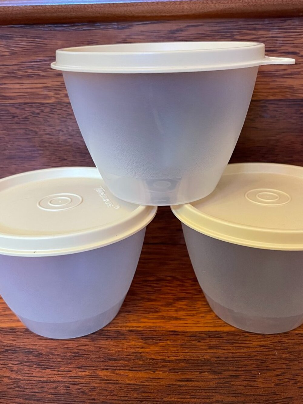 Tupperware Refrigerator Storage Bowls 148-25 Set of 3 Beige Seals NEW 3"x4"